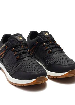 Мужские кожаные летние кроссовки merrell перфорация, classic black, мужские кеды черные. мужская обувь2 фото