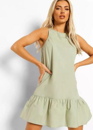 Boohoo плаття зелене фісташкове пряме трапеція з воланом оверсайз вільний великий батал