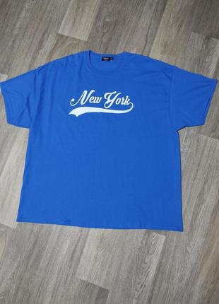 Мужская футболка большого размера / boohoo / синяя футболка с белым принтом / new york / поло / мужская одежда /1 фото