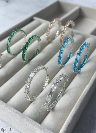 Срібні сережки конго з камінцями