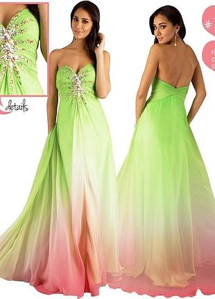 Dave & johnny восхитительное новое дизайнерское американское вечернее выпускное свадебное длинное платье омбре градиент макси с бисером камнями