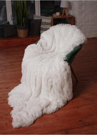Плед травка хутряне покривало з довгим ворсом плед євро розмір 210*230 см білий
