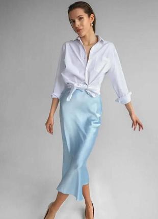 Хлопковая юбка миди свободного кроя на высокой посадке юбка стильная базовая белая розовая голубая фиолетовая хлопок