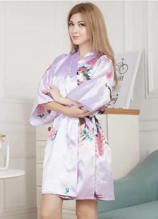 Кимоно халат с павлином сатин