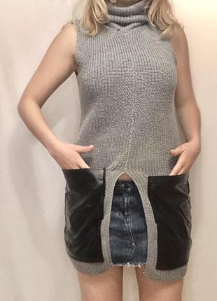 Вязанная жилетка-безрукавка с горловиной vintage