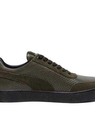 Літні шкіряні кеди puma перфорація олива