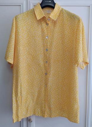 Рубашка летняя, вискоза, желтая, в горошек, винтаж