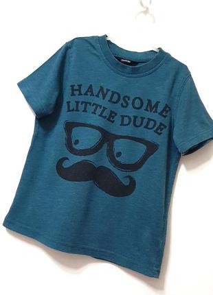 George футболка синяя летняя короткие рукава принт чёрный handsome little dude на мальчика 3-5лет