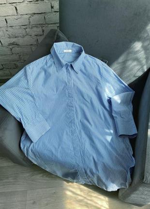 Стильна базова оверсайз рубашка блакитна в полоску opus3 фото