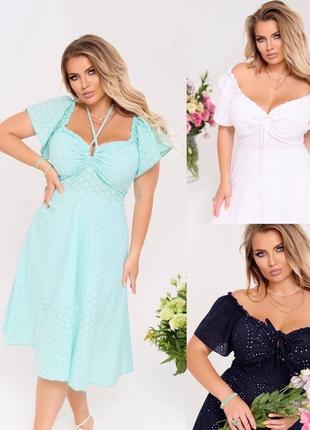 Женское легкое летнее платье из натуральной ткани хлопка батал plus size прошва