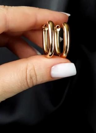 Сережки базові xuping медичний сплав медичне золото позолота3 фото
