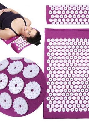 Ортопедический массажный коврик acupressure mat с подушкой, массажный аппликатор кузнецова для  массажа