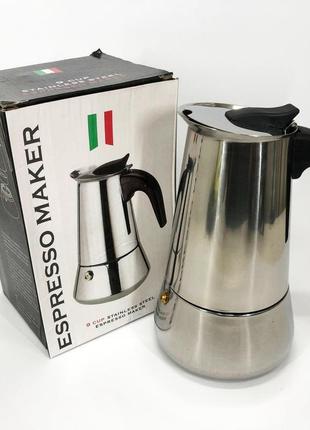 Гейзерная кофеварка unique un-1903 на 9 чашек из нержавеющей стали, гейзер для кофе, кофейник гейзерный