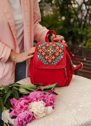 Кожаный рюкзак рюкзак с вышивкой, рюкзак, сумка рюкзак