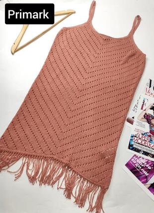 Сукня жіноча в'язана міді на бретелях з бахромою від бренду primark xl