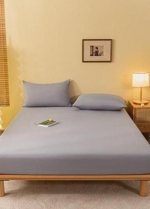Простирадло на гумці бавовна трикотанжне простирадло на матрац 160*200 з наволочками 50*70 см сірий