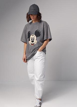 Футболка oversize з принтом mickey mouse2 фото