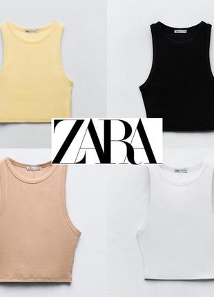 Базовый укороченный топ в рубчик zara майка халтер белый топик зара