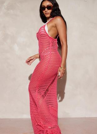 Довга в'язана пляжна ажурна сукня сітка туніка prettylittlething plt 40, 42, 48, 50, l, xl