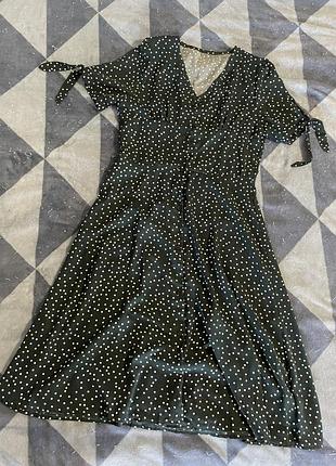 Сукня в горошок темно-зелена