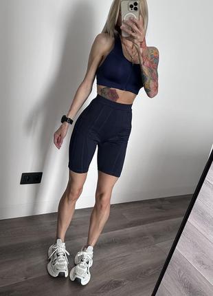 Prettylittlething plt sport спортивные велосипедки шорты вело для спорта фитнеса зала бега синие женские