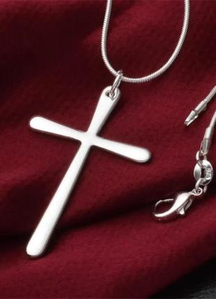 Хрестик великий  і ланцюжок плетіння снейк змійка срібло