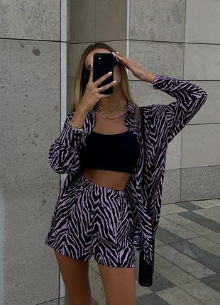 Костюм принт рубашка шорты разные цвета