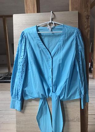 Блузка с рукавом из прошвы, красивого цвета синего неба, l, alba moda