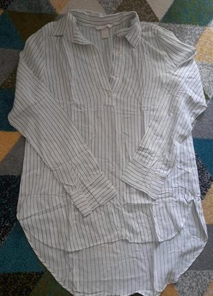 Блузка, сорочка біла в чорну смужку на довгий рукав натуральна