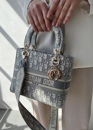 Сумка в стиле dior d-lite lady диор текстиль беж серая светлая средняя