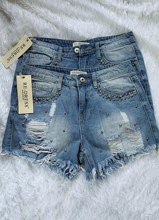 Шорты короткие женские джинсовые рваные голубые