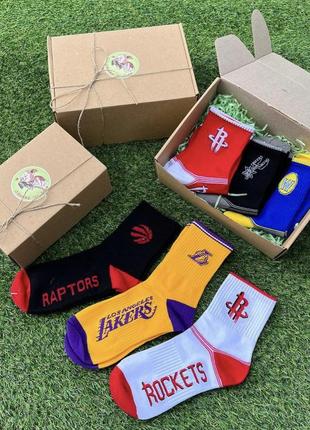 Подарунковий бокс баскетбольні шкарпетки | носки rockets lakers raptors