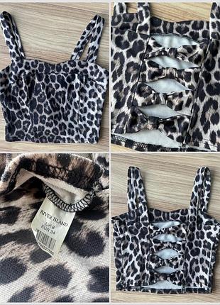 Трендовый леопардовый топ с открытой спиной и бантиками