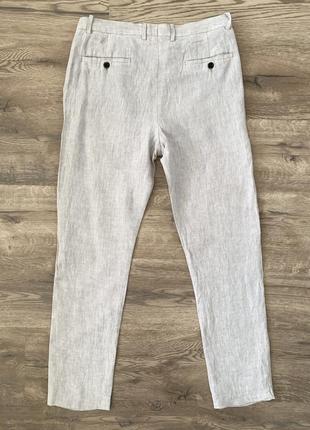 Льняные бежевые брюки h&m slim fit