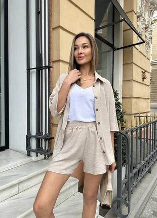 Костюм летний, пляжный, майка шорты и рубашка xs,s,m,l,xl, малина, лиловый, беж, черный