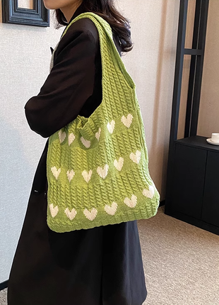 Новая вязаная сумка мешок с сердцами