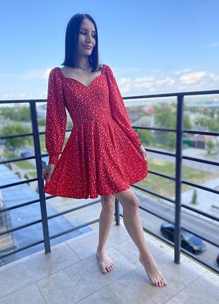 Платье горошеу красное