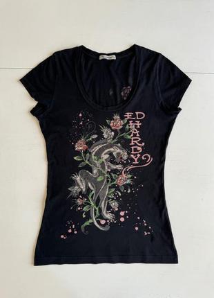 Футболка жіноча зі стразами ed hardy чорна розмір m оригінал