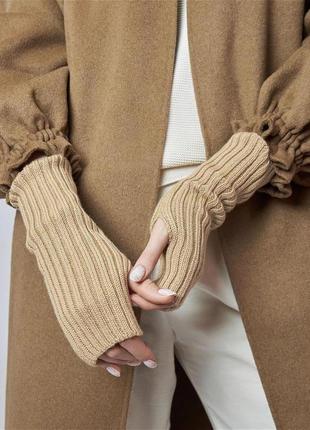 Жіночі митенки в рубчик 6135 теплі рукавиці без пальців мітенки рукавички довгі до ліктя