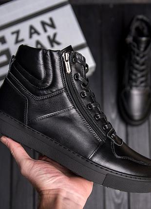 Чоловічі зимові шкіряні черевики  zg black exclusive new