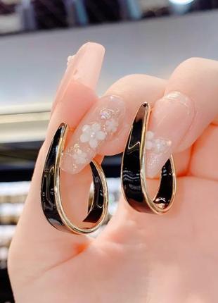 Серьги бижутерия черные капли