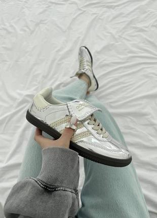 Шкіряні кросівки adidas samba  silver