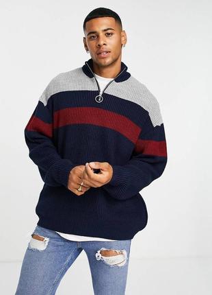 Трикотажний светр у рубчик з напівблискавкою asos design