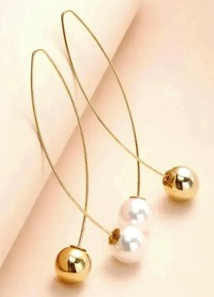 Сережки удлиненные с бусинами на краях