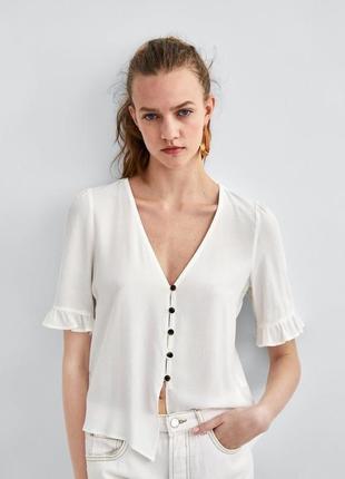 Натуральная рубашка топ на пуговицах блузка с рукавами оборками zara