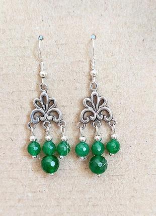 Серьги из хризопраза, хризопраз, длинные посеребрённые серьги