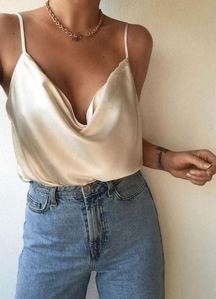 Сатиновый молочный топ zara s