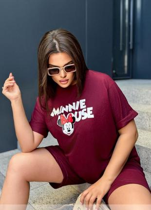 Костюм - двойка женский летний, с шортами, футболка минни маус, шорты. плюс сайз,...