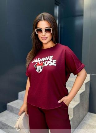 Костюм - двойка женский летний, с шортами, футболка минни маус, шорты. плюс сайз,...