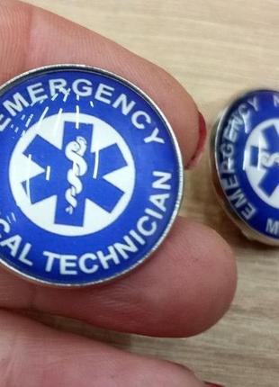 Круглая брошь брошка значок медицина кадуцей со змеей emt медицинская военная чрезвычайная синий